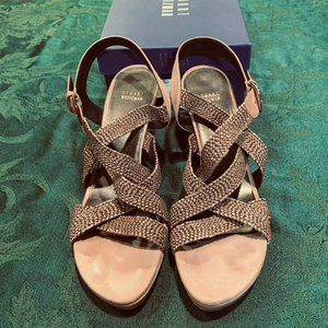 Stuart Weitzman Swinglish Crinkle Raffia Sling-back Sandal//Heel